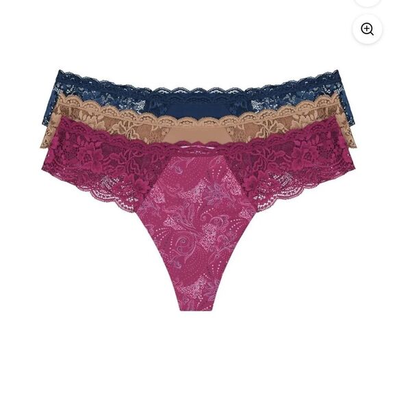 Joyspun Women's Microfiber and Lace Thong Panties, 3-Pack, Size XL - Picture 2 of 2